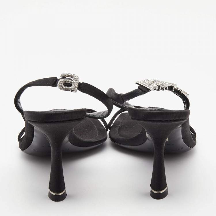 Pre Owned Alexander Wang Black Satin Ivy Slingback Sandals Size 35