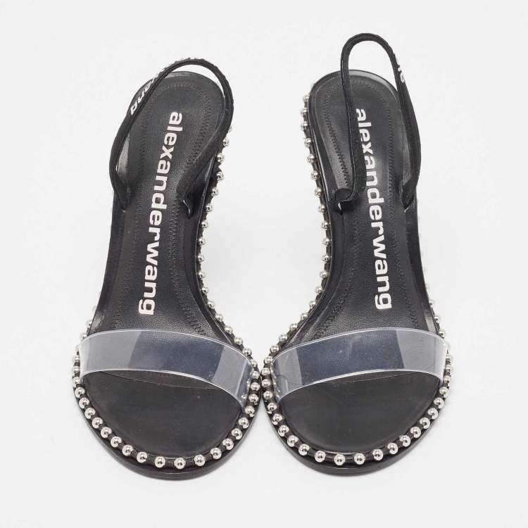 Pre Owned Alexander Wang Black PVC and Leather Studded Slingback Nova Sandals Size 38