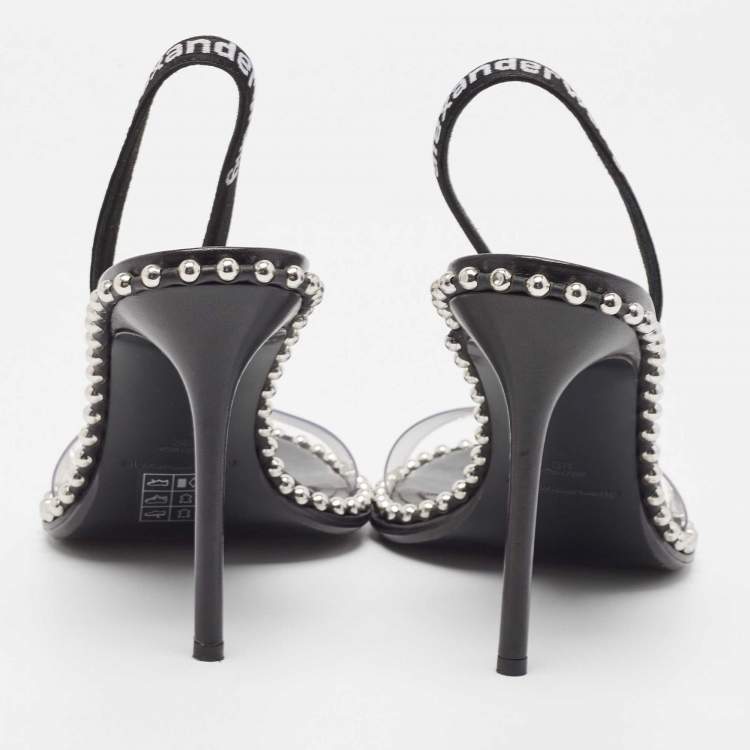 Pre Owned Alexander Wang Black PVC and Leather Studded Slingback Nova Sandals Size 38