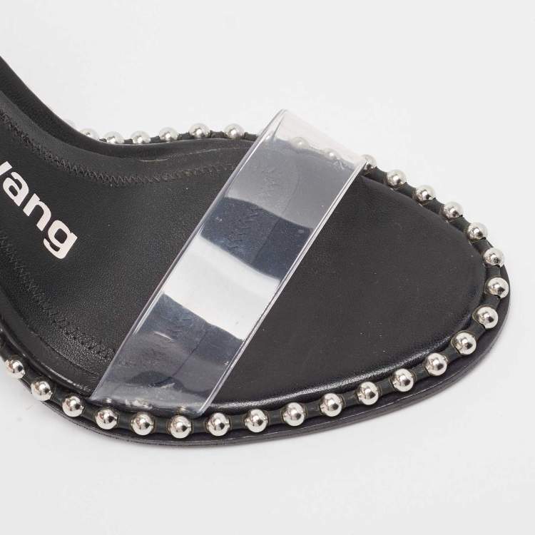 Pre Owned Alexander Wang Black PVC and Leather Studded Slingback Nova Sandals Size 38
