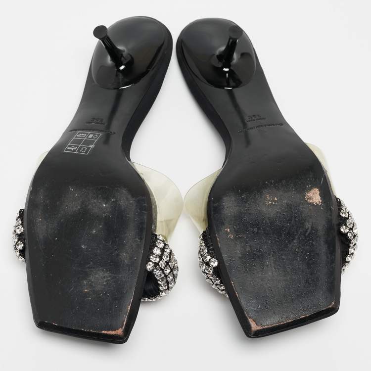 Pre Owned Alexander Wang Black Crystal Embellished Fabric and PVC Jessie Slide Sandals Size 39.5