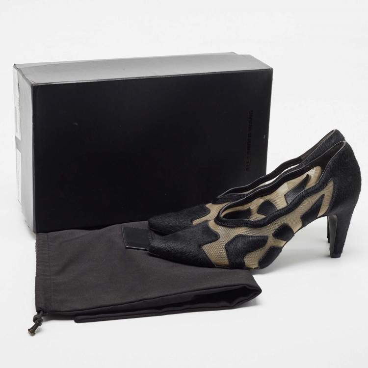 Pre Owned Alexander Wang Black Calf hair and Mesh Embellishments Pumps Size 37