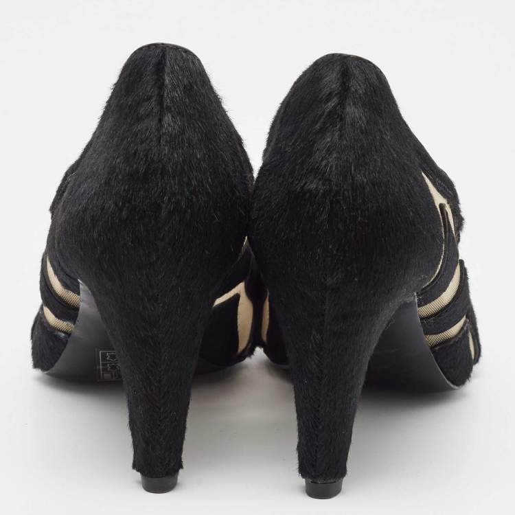Pre Owned Alexander Wang Black Calf hair and Mesh Embellishments Pumps Size 37