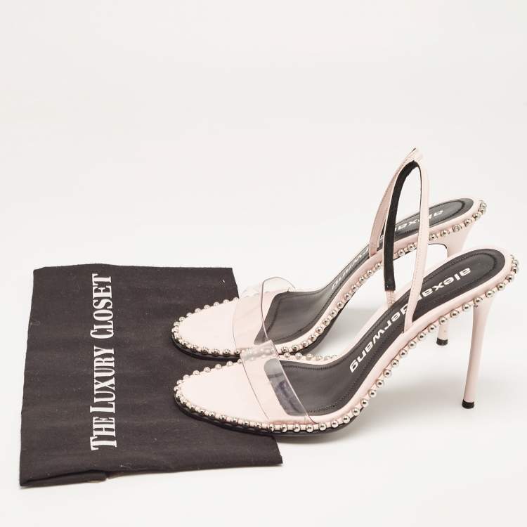 Pre Owned Alexander Wang Light Pink/Black Leather and PVC Studded Nova Sandals Size 41