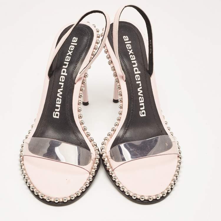 Pre Owned Alexander Wang Light Pink/Black Leather and PVC Studded Nova Sandals Size 41