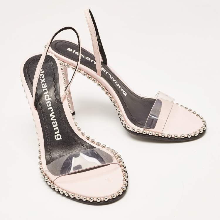 Pre Owned Alexander Wang Light Pink/Black Leather and PVC Studded Nova Sandals Size 41