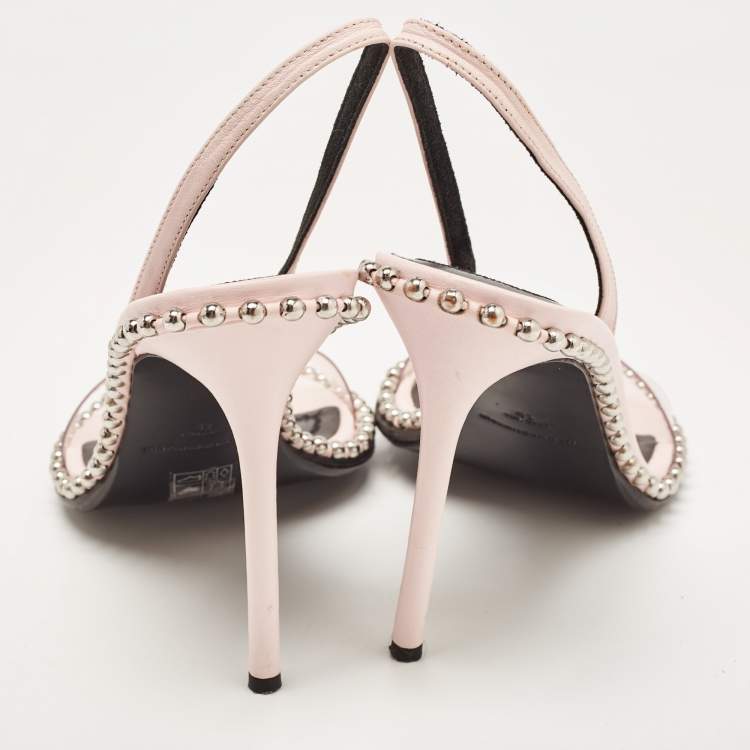 Pre Owned Alexander Wang Light Pink/Black Leather and PVC Studded Nova Sandals Size 41