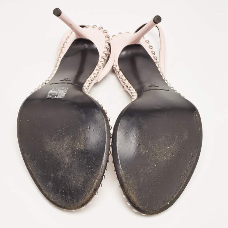 Pre Owned Alexander Wang Light Pink/Black Leather and PVC Studded Nova Sandals Size 41