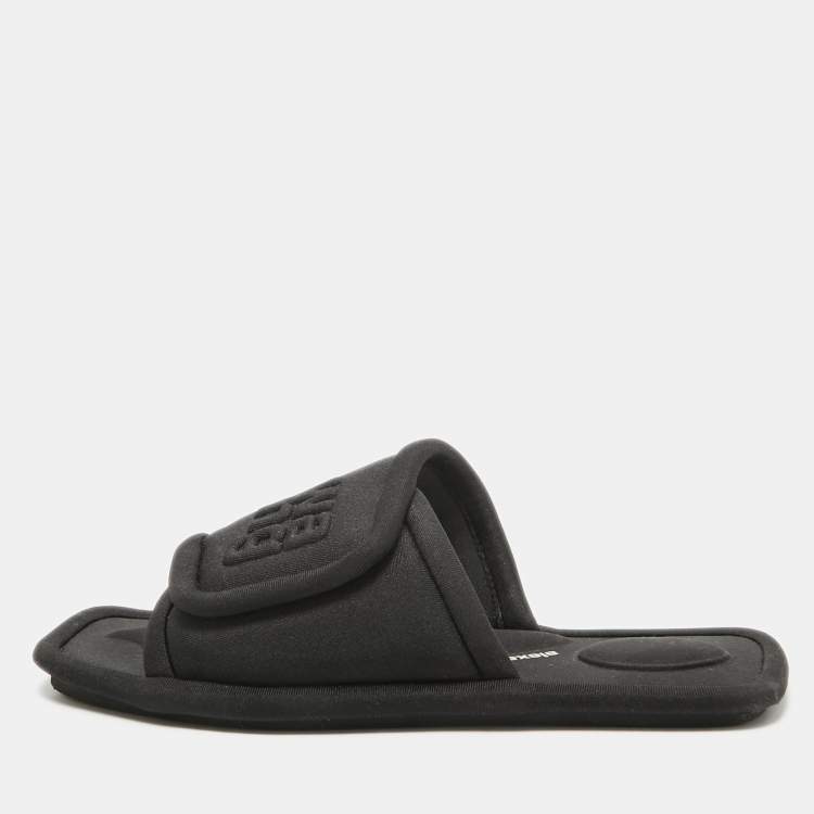 Pre Owned Alexander Wang Black Padded Jersey Logo Embossed Flat Slides Size 37