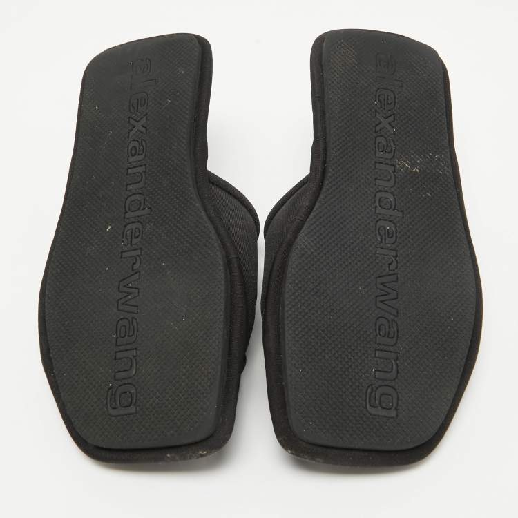 Pre Owned Alexander Wang Black Padded Jersey Logo Embossed Flat Slides Size 37