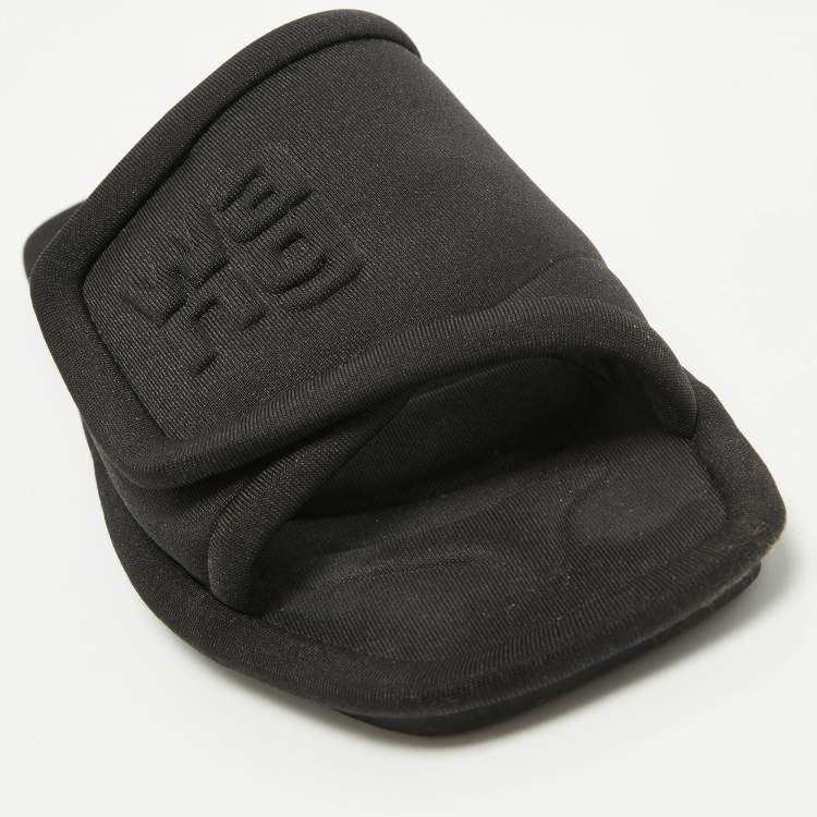 Pre Owned Alexander Wang Black Padded Jersey Logo Embossed Flat Slides Size 37