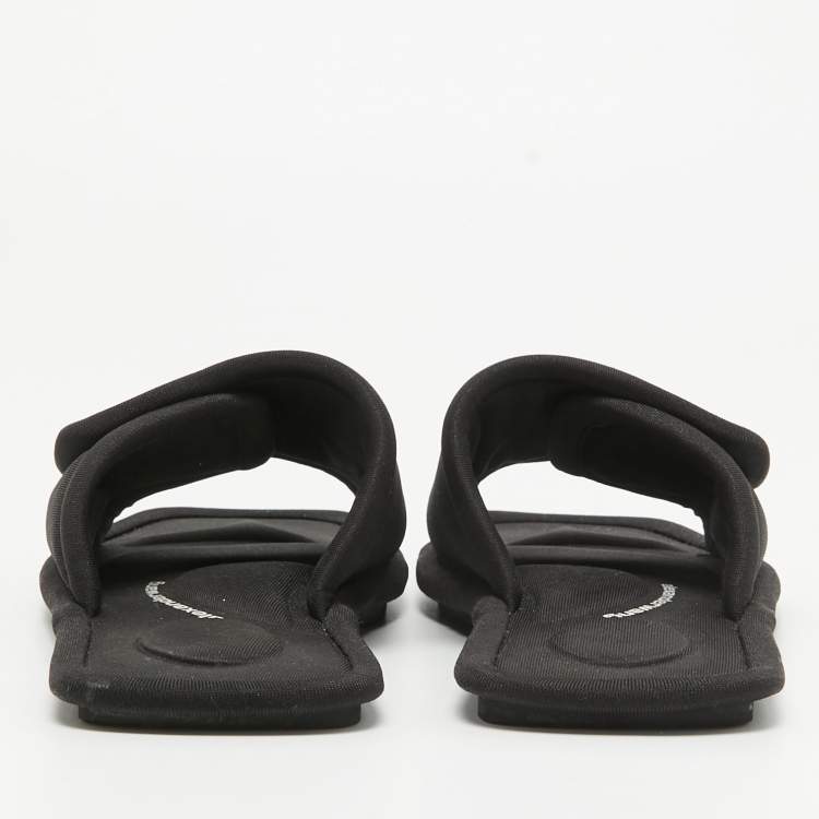 Pre Owned Alexander Wang Black Padded Jersey Logo Embossed Flat Slides Size 37
