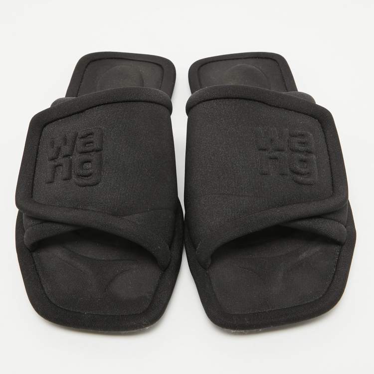 Pre Owned Alexander Wang Black Padded Jersey Logo Embossed Flat Slides Size 37