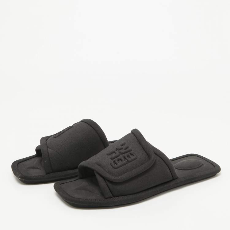Pre Owned Alexander Wang Black Padded Jersey Logo Embossed Flat Slides Size 37
