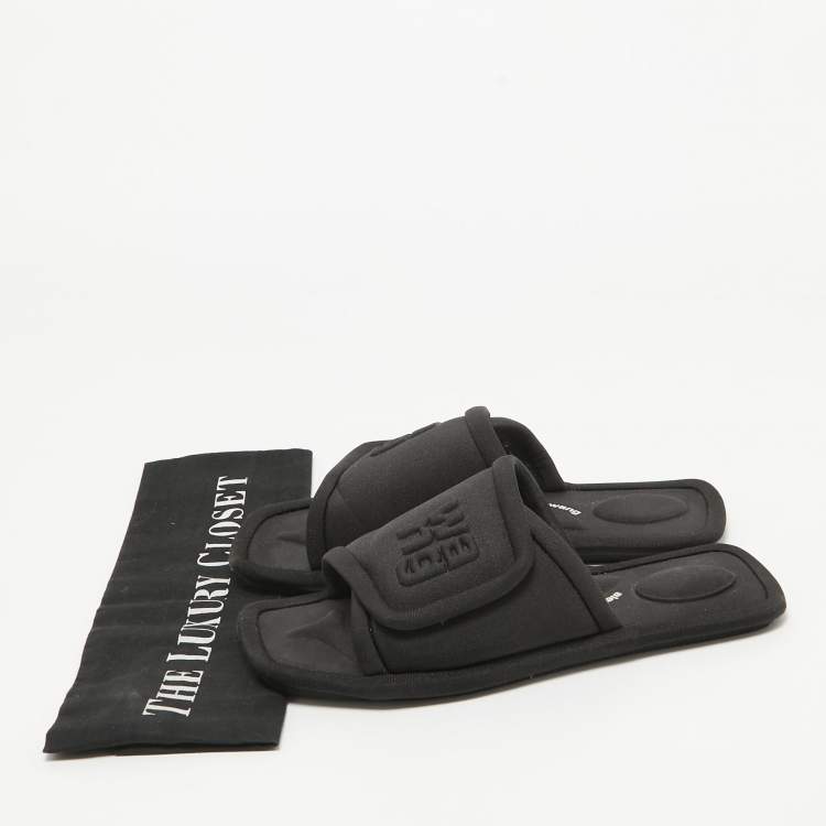 Pre Owned Alexander Wang Black Padded Jersey Logo Embossed Flat Slides Size 37