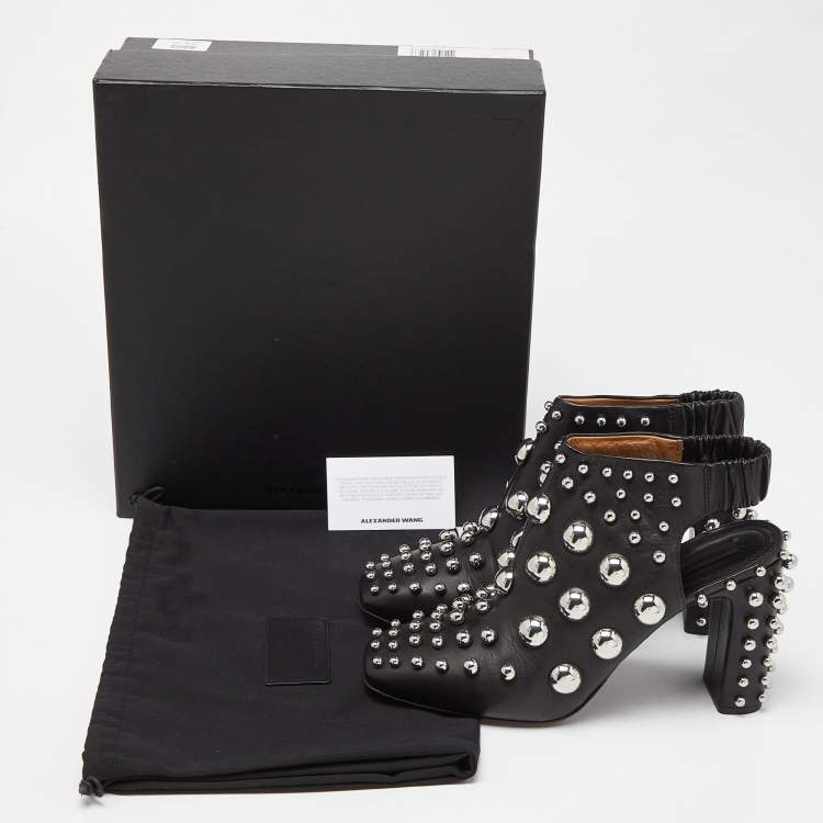 Pre Owned Alexander Wang Black Leather Studded Ellery Booties Size 41