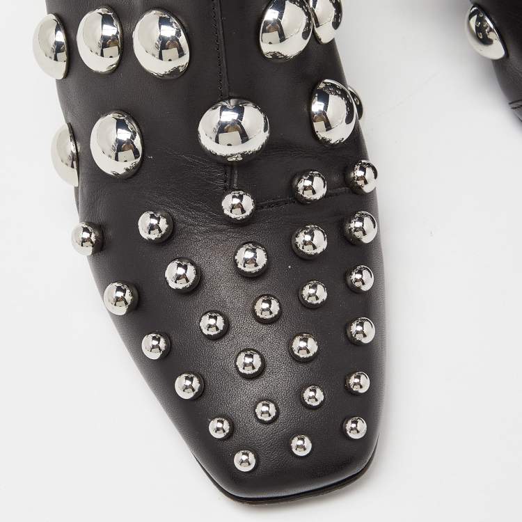 Pre Owned Alexander Wang Black Leather Studded Ellery Booties Size 41