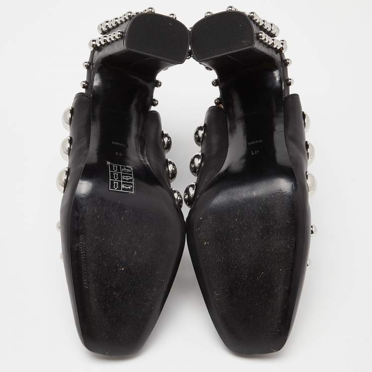 Pre Owned Alexander Wang Black Leather Studded Ellery Booties Size 41