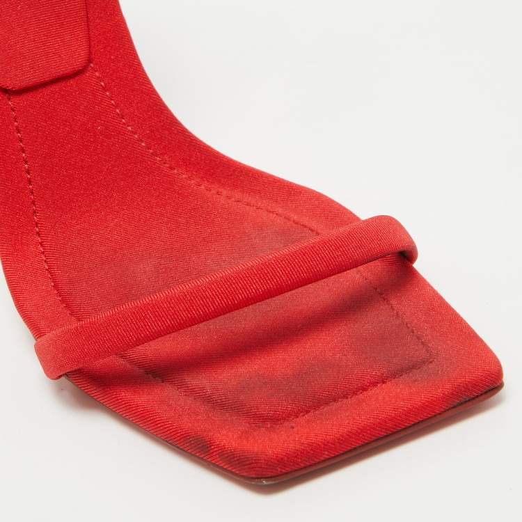 Pre Owned Alexander Wang Red Canvas Crystal Embellished Ankle Wrap Sandals Size 37