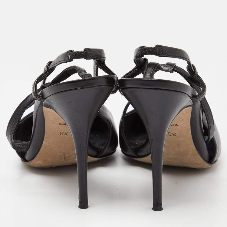 Pre Owned Alexander Wang Black Leather Slingback Ankle Strap Pumps Size 38