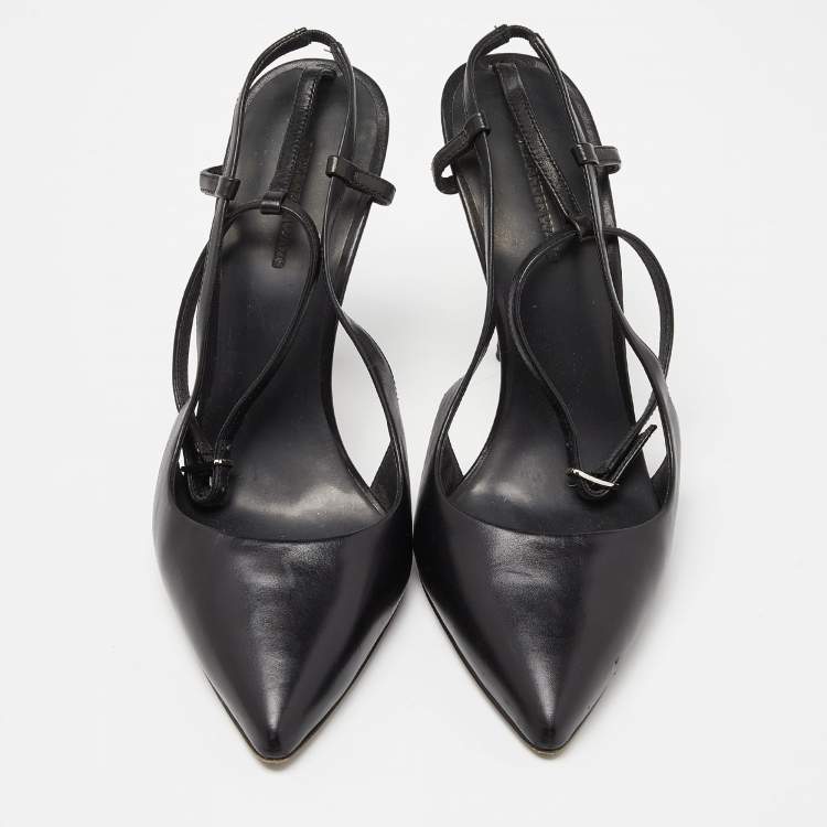Pre Owned Alexander Wang Black Leather Slingback Ankle Strap Pumps Size 38