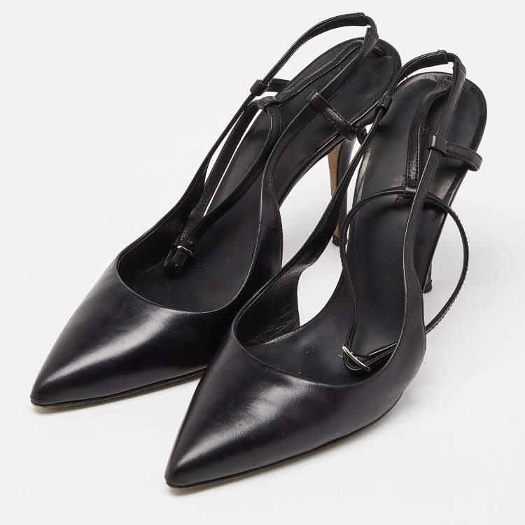 Pre Owned Alexander Wang Black Leather Slingback Ankle Strap Pumps Size 38