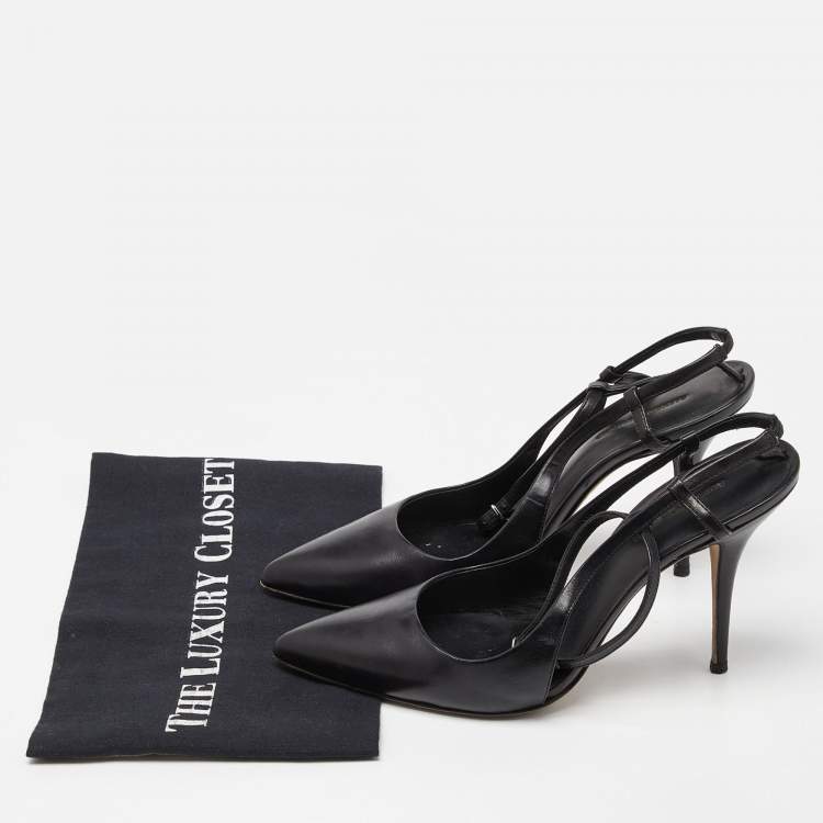 Pre Owned Alexander Wang Black Leather Slingback Ankle Strap Pumps Size 38