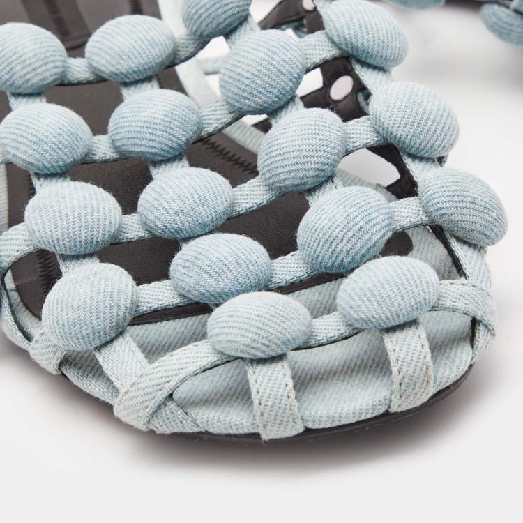 Pre Owned Alexander Wang Grey Denim Fabric Amelia Cutout Flat Mules Size 38