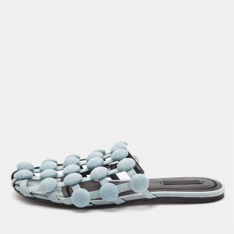 Pre Owned Alexander Wang Grey Denim Fabric Amelia Cutout Flat Mules Size 38