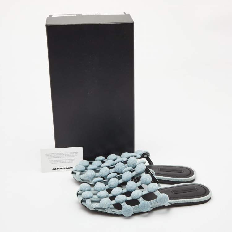Pre Owned Alexander Wang Grey Denim Fabric Amelia Cutout Flat Mules Size 38