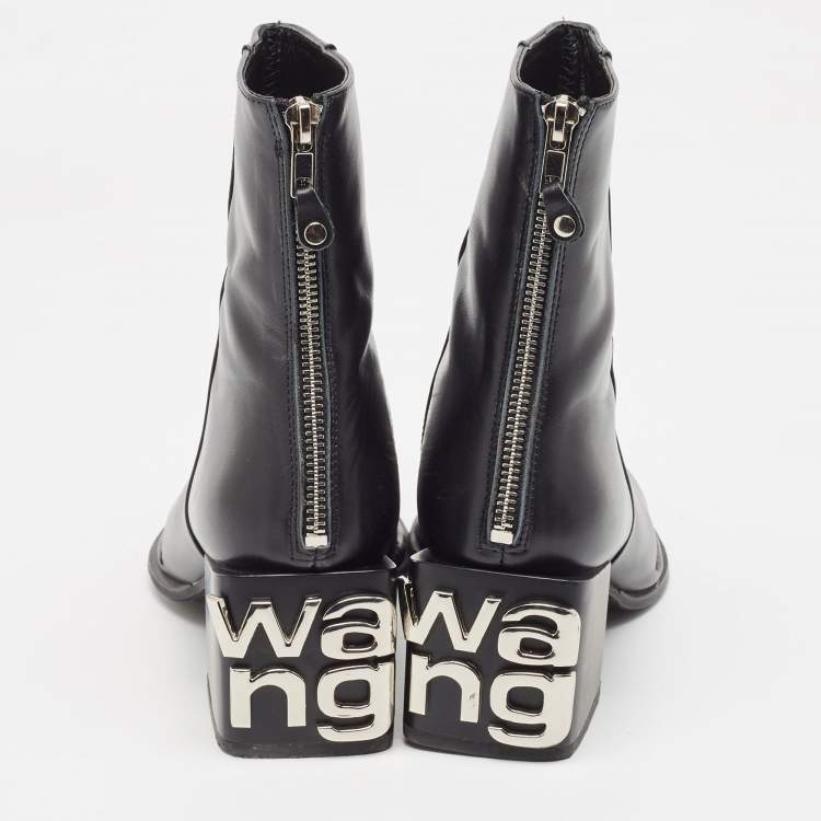Pre Owned Alexander Wang Black Leather Ankle Boots Size 41