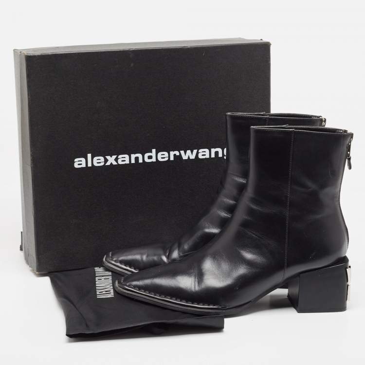Pre Owned Alexander Wang Black Leather Ankle Boots Size 41