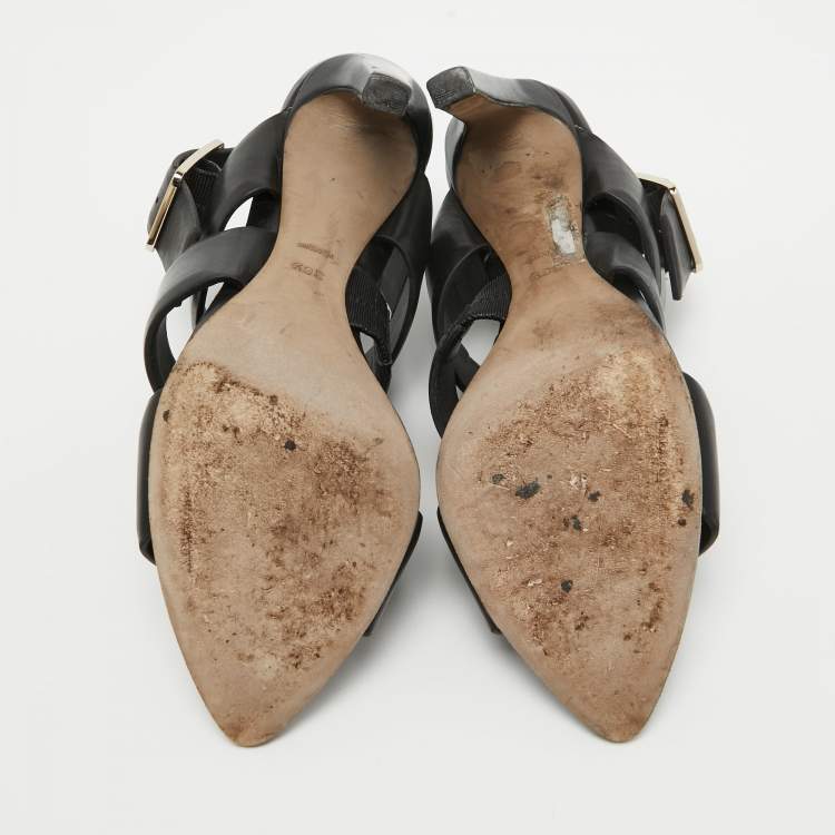 Pre Owned Alexander Wang Black Leather Slingback Sandals Size 36.5