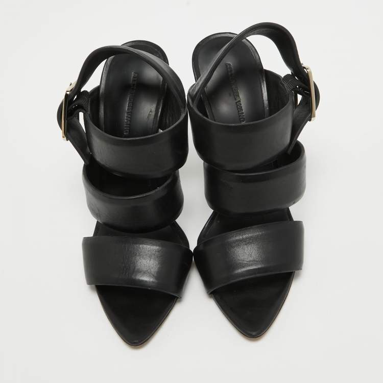 Pre Owned Alexander Wang Black Leather Slingback Sandals Size 36.5