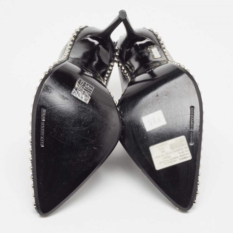 Pre Owned Alexander Wang Black Leather Eri Studded Mules Size 37.5