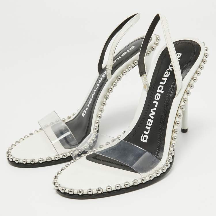 مملوكة مسبقًا Alexander Wang White Leather and PVC Nova Slingback Sandals Size 38