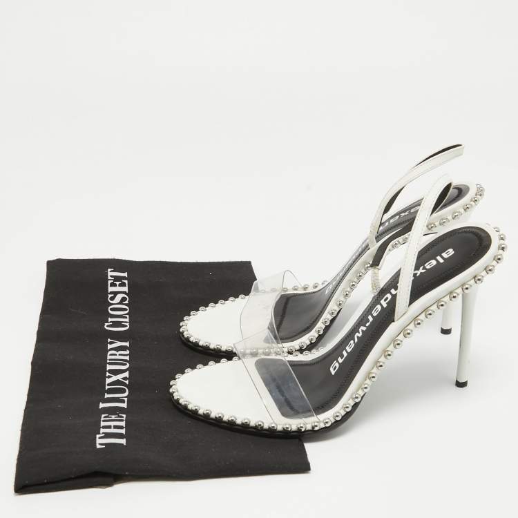 مملوكة مسبقًا Alexander Wang White Leather and PVC Nova Slingback Sandals Size 38