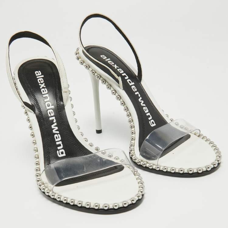 مملوكة مسبقًا Alexander Wang White Leather and PVC Nova Slingback Sandals Size 38