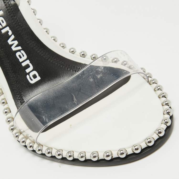 مملوكة مسبقًا Alexander Wang White Leather and PVC Nova Slingback Sandals Size 38