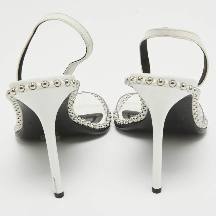 مملوكة مسبقًا Alexander Wang White Leather and PVC Nova Slingback Sandals Size 38
