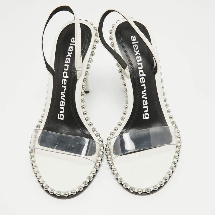 مملوكة مسبقًا Alexander Wang White Leather and PVC Nova Slingback Sandals Size 38