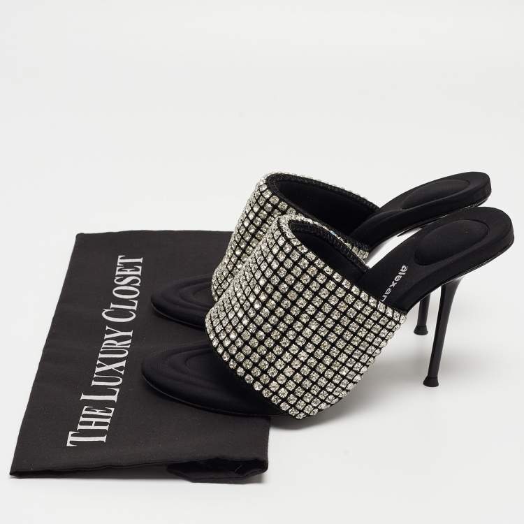 Pre Owned Alexander Wang Black Neoprene Crystal Embellished Slide Sandals Size 38
