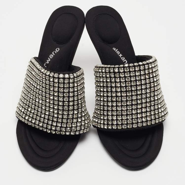 Pre Owned Alexander Wang Black Neoprene Crystal Embellished Slide Sandals Size 38