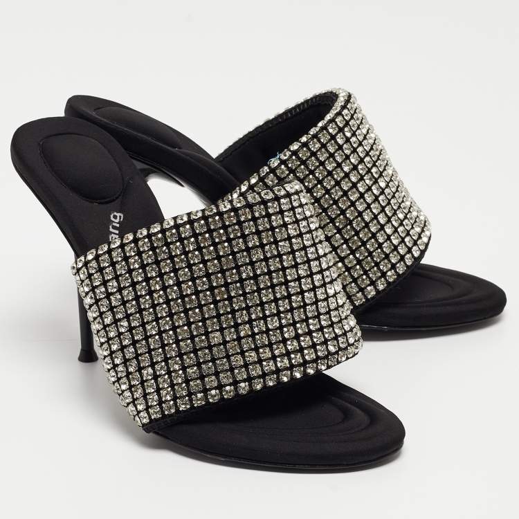 Pre Owned Alexander Wang Black Neoprene Crystal Embellished Slide Sandals Size 38