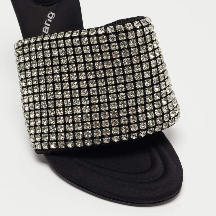Pre Owned Alexander Wang Black Neoprene Crystal Embellished Slide Sandals Size 38
