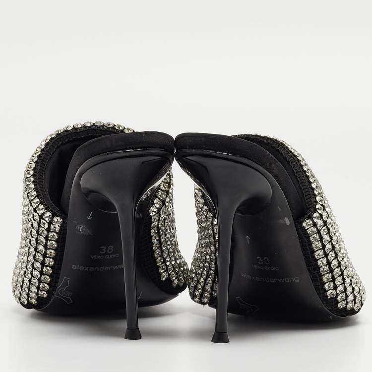 Pre Owned Alexander Wang Black Neoprene Crystal Embellished Slide Sandals Size 38