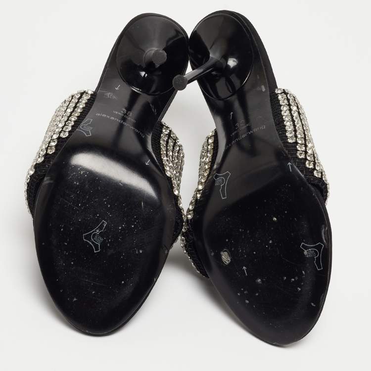Pre Owned Alexander Wang Black Neoprene Crystal Embellished Slide Sandals Size 38