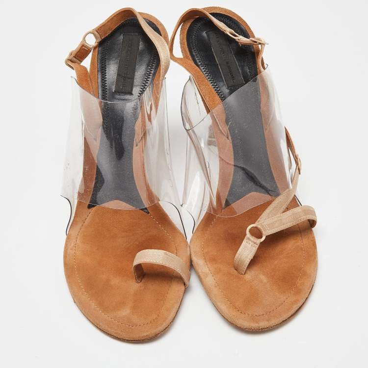 Pre Owned Alexander Wang Beige/Transparent Suede and PVC Thong Slingback Sandals Size 39