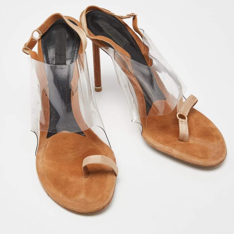 Pre Owned Alexander Wang Beige/Transparent Suede and PVC Thong Slingback Sandals Size 39