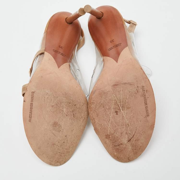 Pre Owned Alexander Wang Beige/Transparent Suede and PVC Thong Slingback Sandals Size 39